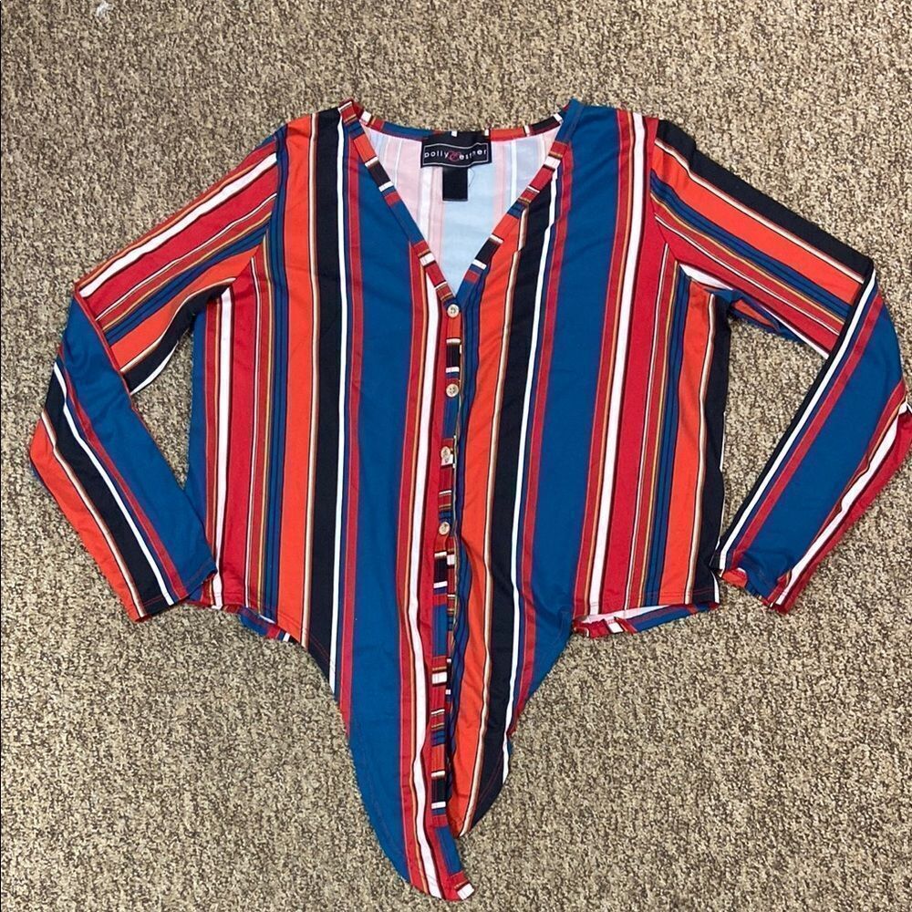 Polly & Esther Striped Button-Up Bodysuit - Multicolor Size Approx, XL No Label